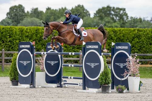 Mira Olivia Höidal and her mare Mayfair delivered a crucial double clear for the victorious Norwegian team at the Longines EEF Series CSIO3* Drammen qualifier on Friday 12 June 2026. © EEF/ Kristian Strøm