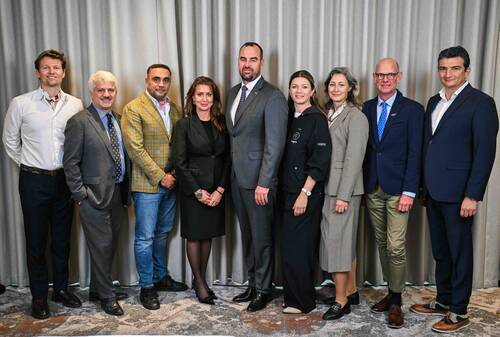 The EEF Board-L to R : Emil Flam (NOR), EEF 1st vice president Simone Perillo (ITA), EEF 2nd vice president Peter Cholakov (BUL), Marilena Mladin (ROU), EEF President Quentin Simonet (FRA), Nayla Stössel (SUI), Sandra Ruuda (SWE), Klaus Roeser (GER), and EEF Secretary General Teodor Sheytanov (BUL). Photo © Sam Barnes/Sportsfile