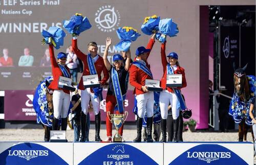 Team Austria celebrate their victory at the 2023 Longines EEF Series Final in Warsaw (POL) © EEF