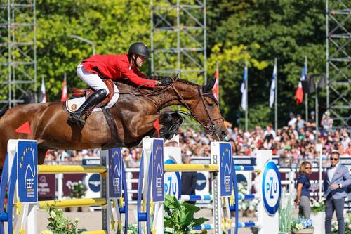 Gilles Thomas (BEL) and his mount Luna van het Dennehof at the Longines EEF Series took home team gold and individual bronze at the FEI Jumping European Championships 2025 © EEF/ Dava Palej 