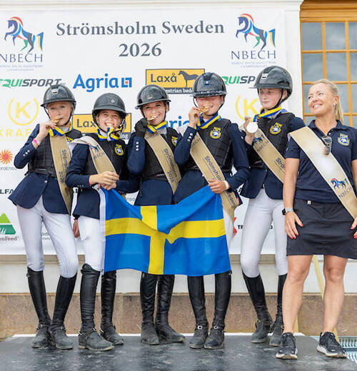 Jumping teams - Swedish Pony II team take gold at the Nordic Baltic Equestrian Championships 2026, Strömsholm (SWE) © Roland Thunholm. 
