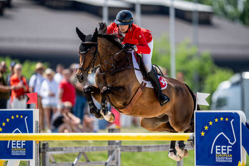 Image: Martin Fuchs with mount Fortjump du Beauménil securing a double clear at the Region Central qualifier in Bratislava on Friday 13 June 2025 © EEF/ Jan Vlcek @equifo.cz