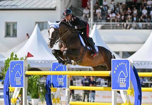 Bruno Chimirri & Je Suis Godot d’Acheronte at the Longines EEF Series semi final in Budapest (HUN) on 27 June 2025. © EEF